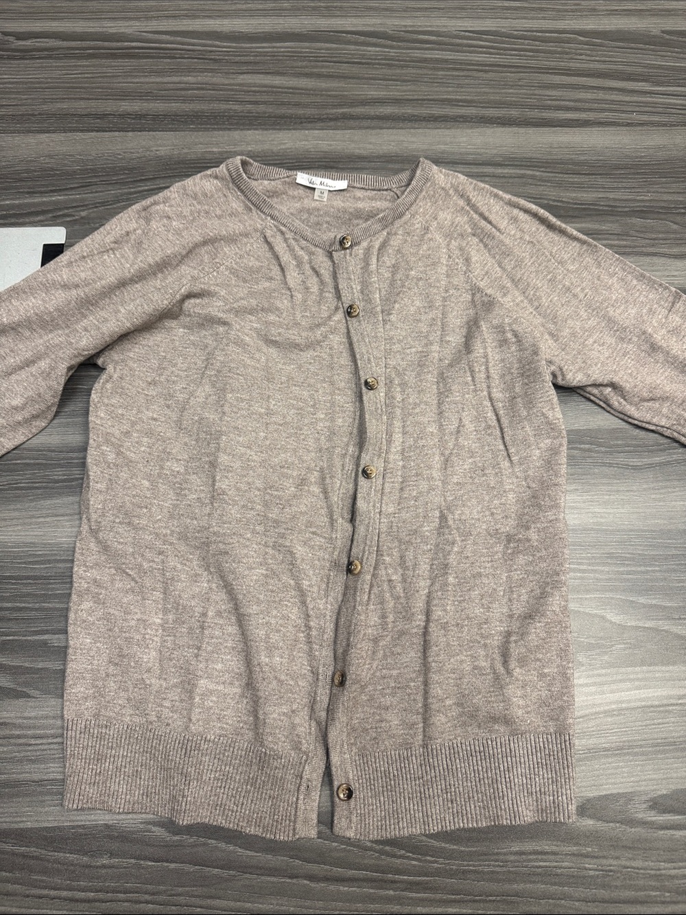 Light Taupe Crewneck Button-Down Cardigan Sweater